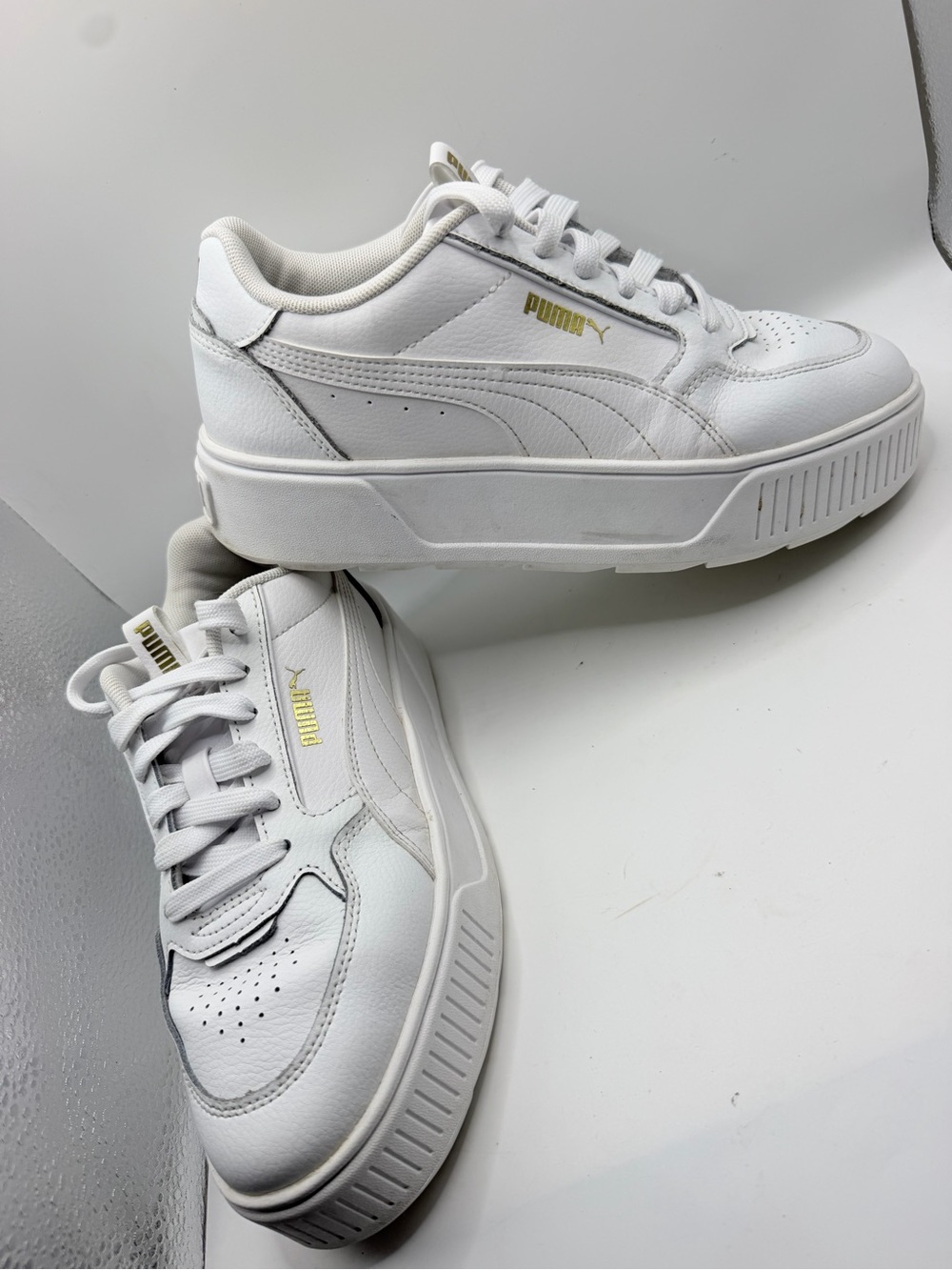 Puma Women's White Leather Platform Sneakers with Gold Accent